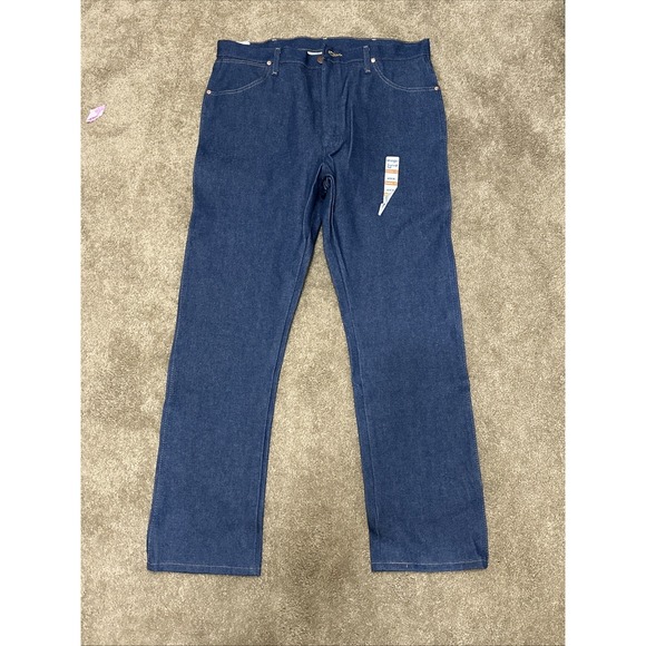 Wrangler Men's 13Mwz Dark Wash High Rise Rigid Cowboy Cut Straight Jeans 37x32 - Picture 3 of 4
